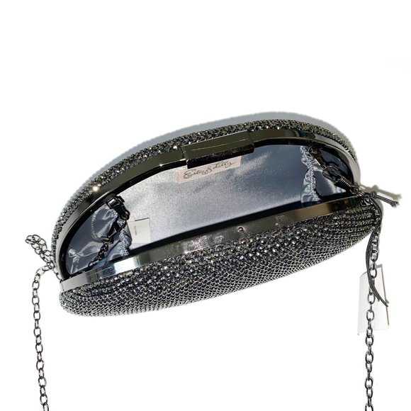 Estee & Lilly Sparkling Black & Silver Metal Half-Moon Clutch (Opt. Crossbody) - Picture 3 of 4